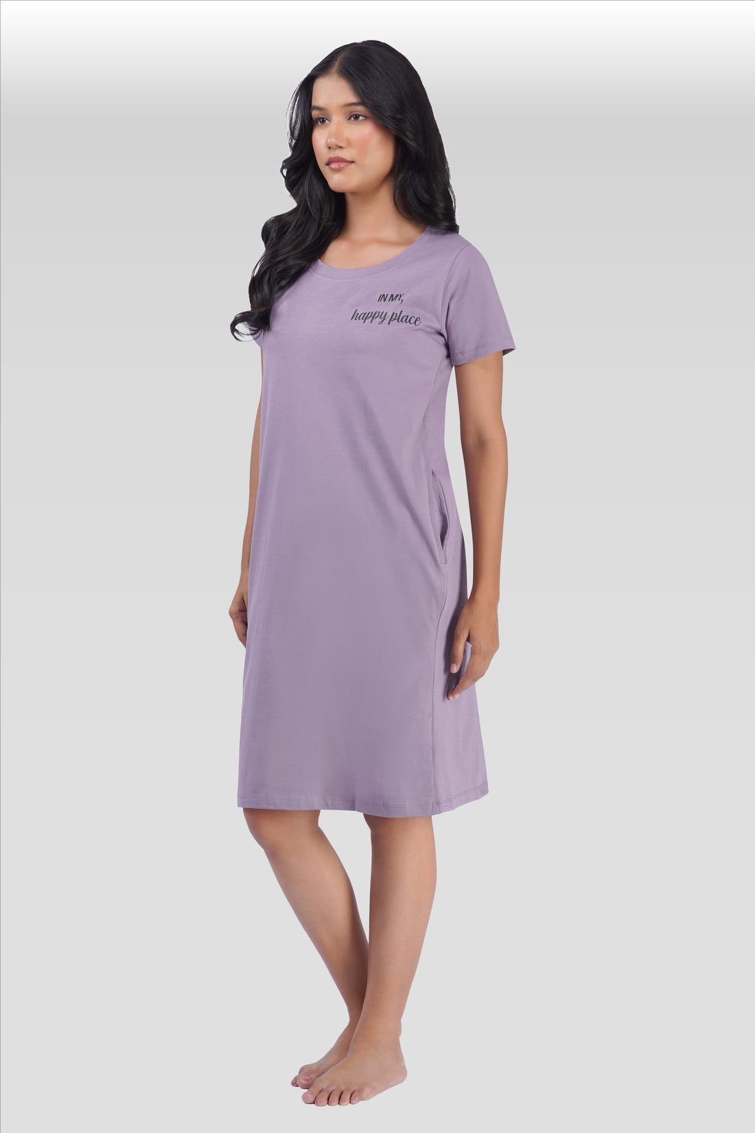 Orchid Mist Cotton Printed T-Shirt Nightdress