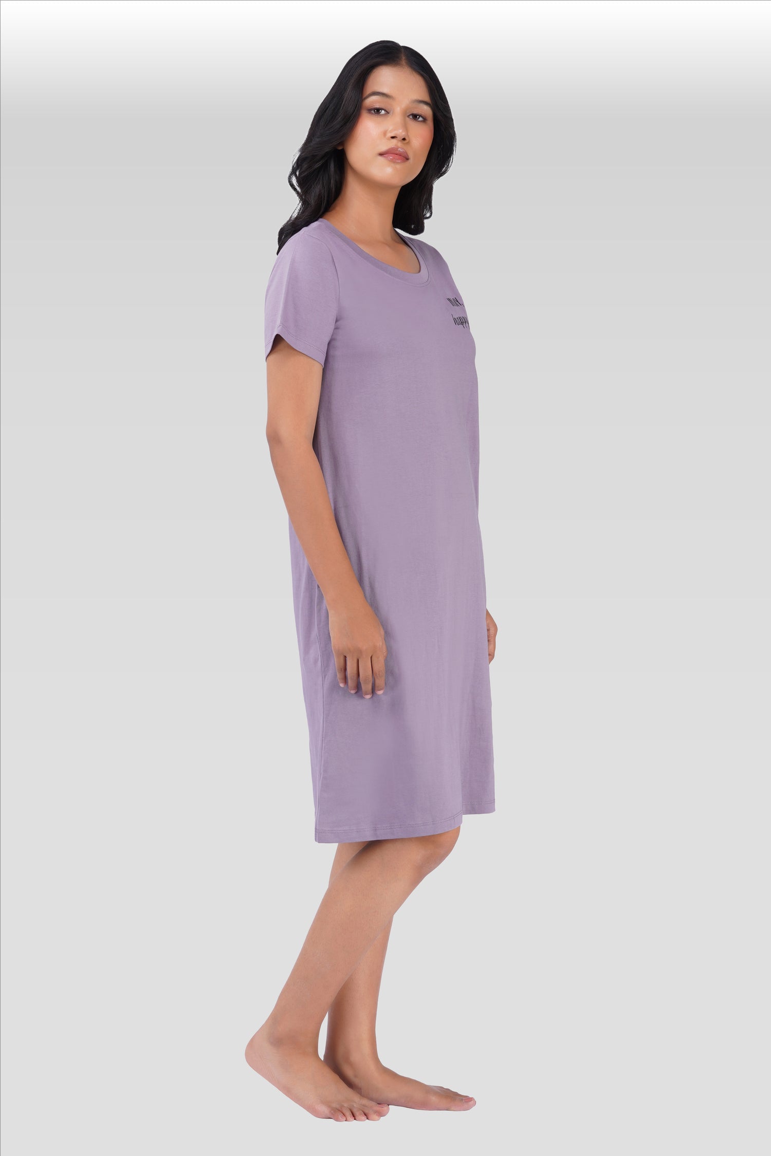 Orchid Mist Cotton Printed T-Shirt Nightdress