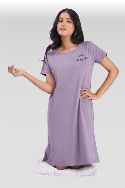 Orchid Mist Cotton Printed T-Shirt Nightdress