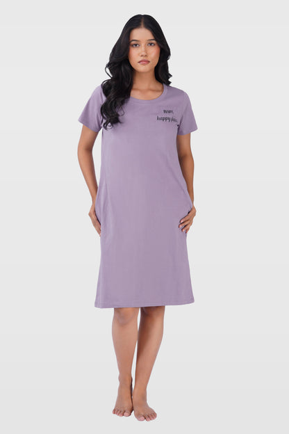 Orchid Mist Cotton Printed T-Shirt Nightdress