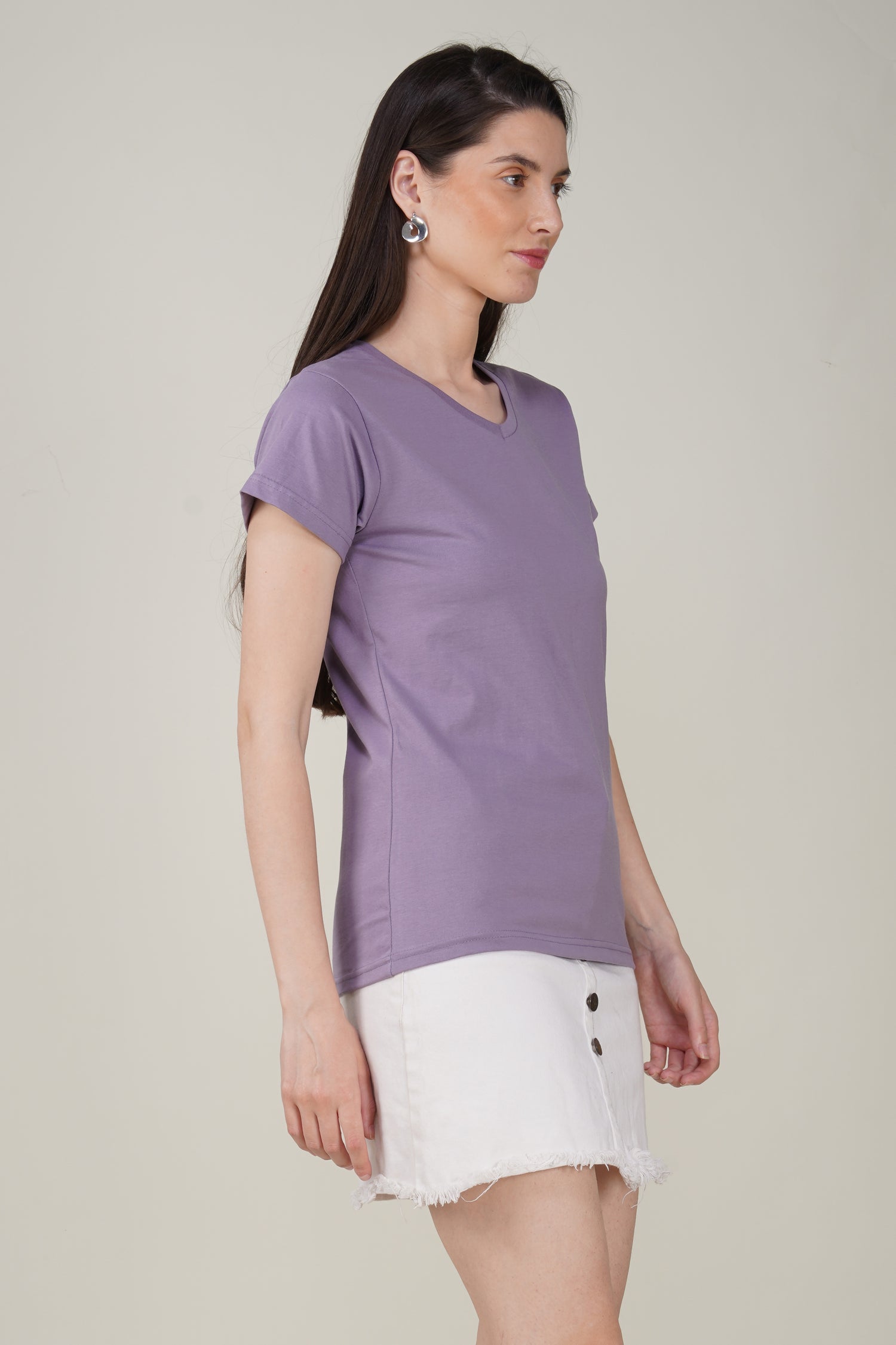 Orchid Mist Cotton V-Neck T-Shirt