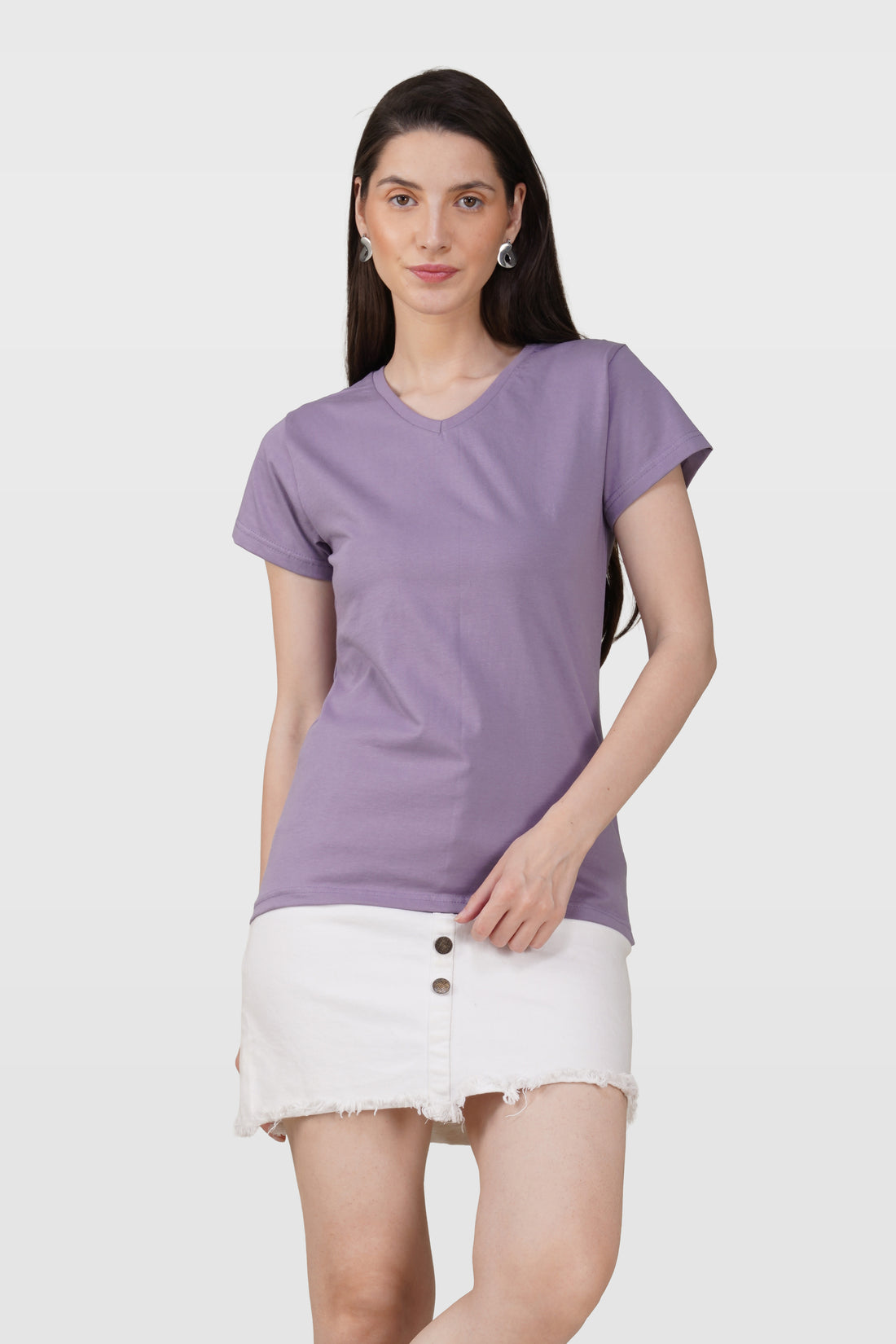 Orchid Mist Cotton V-Neck T-Shirt