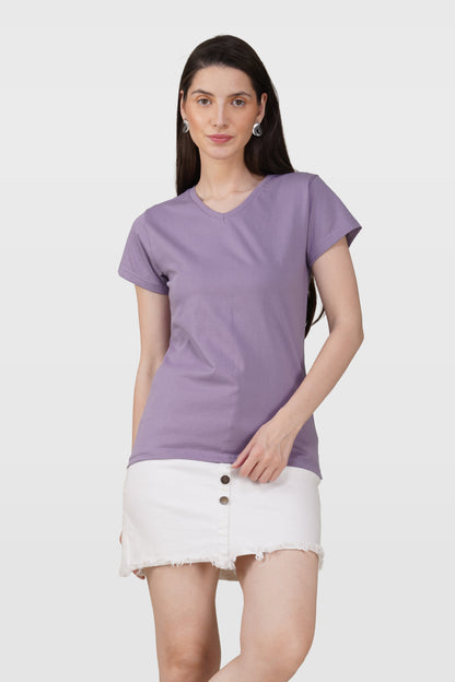 Orchid Mist Cotton V-Neck T-Shirt
