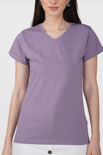 Orchid Mist Cotton V-Neck T-Shirt