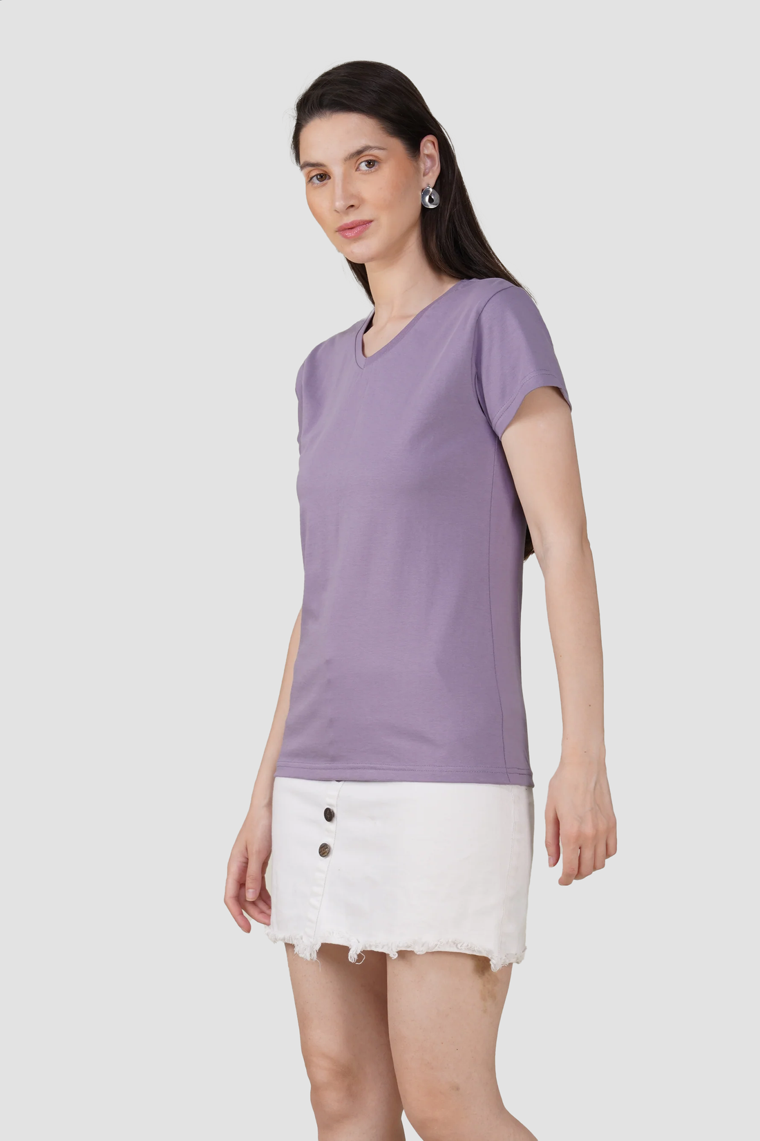 Orchid Mist Cotton V-Neck T-Shirt