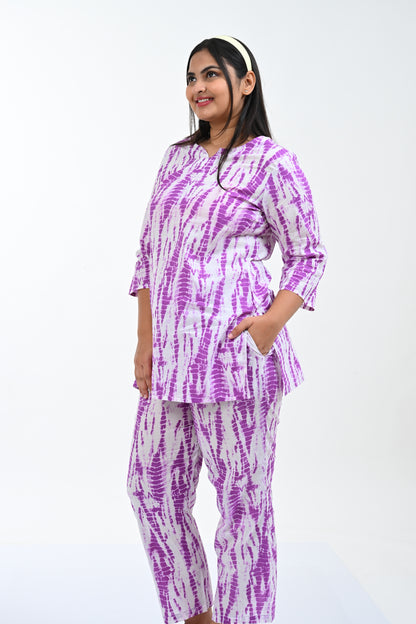 Pale Purple Cotton Printed Pyjama Set