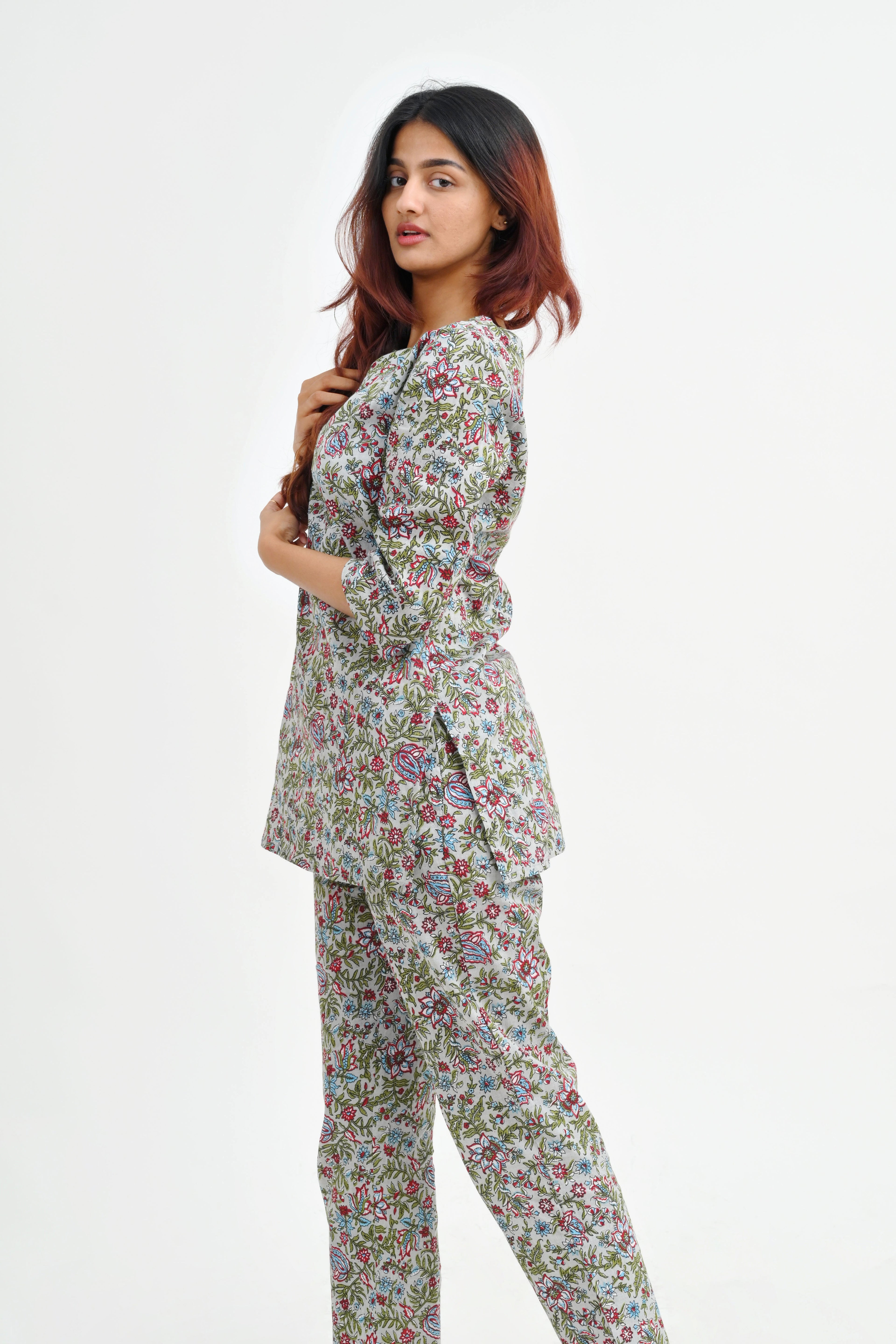 Paris White Cotton Printed Pyjama Set