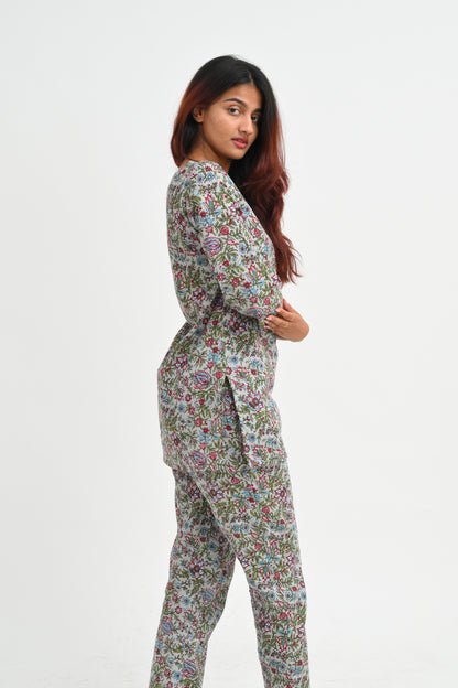 Paris White Cotton Printed Pyjama Set