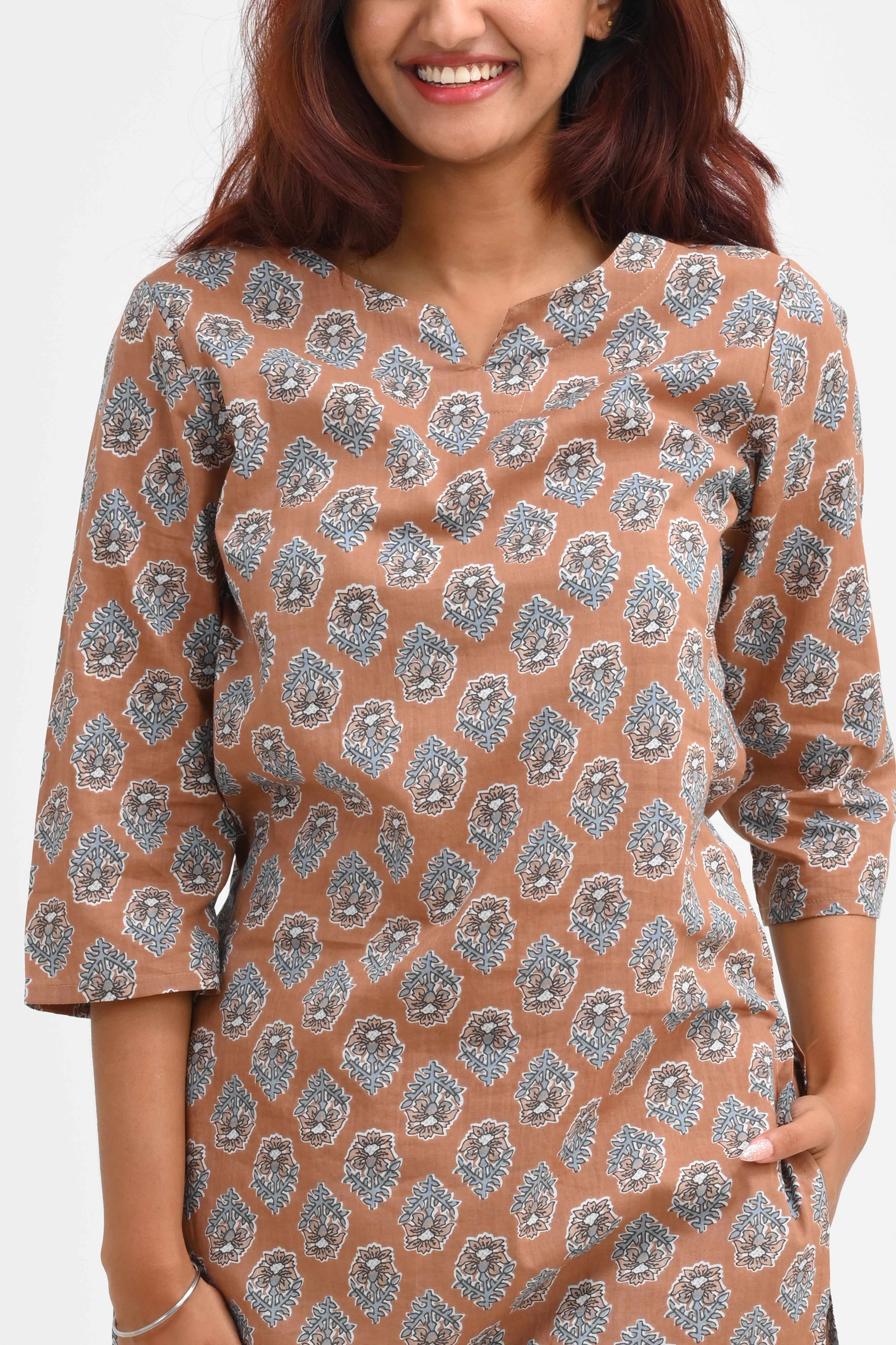 Pastel Brown Cotton Printed Pyjama Set