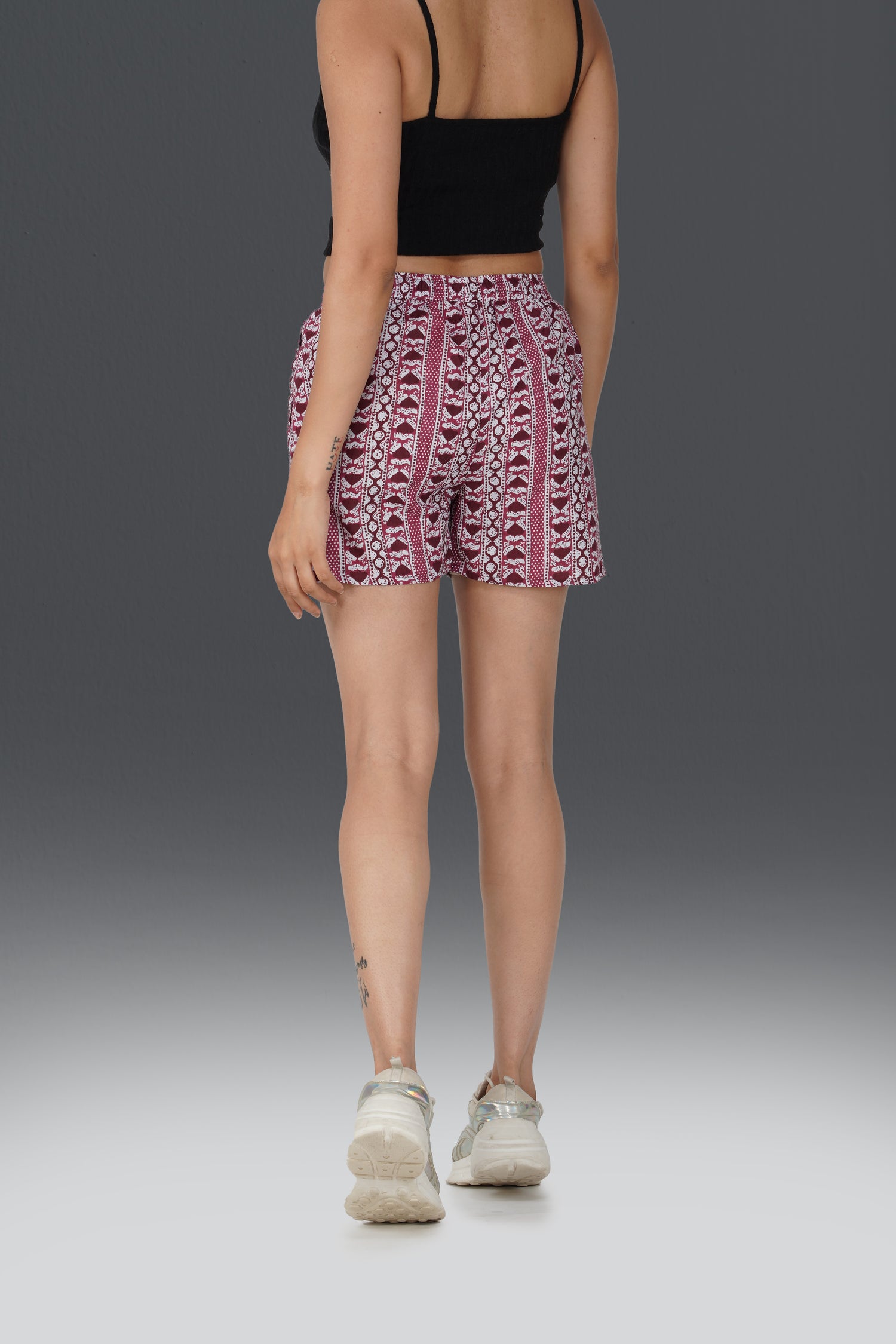 Red Wine Cotton Printed Shorts