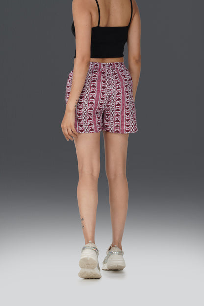 Red Wine Cotton Printed Shorts