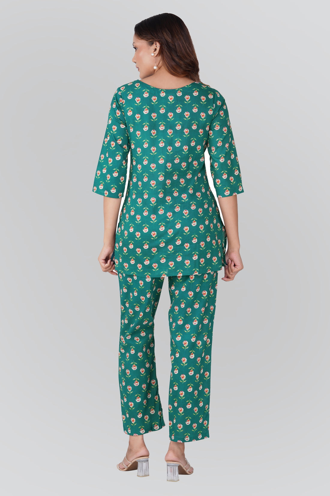 Pine Green Cotton Printed Pyjama Set