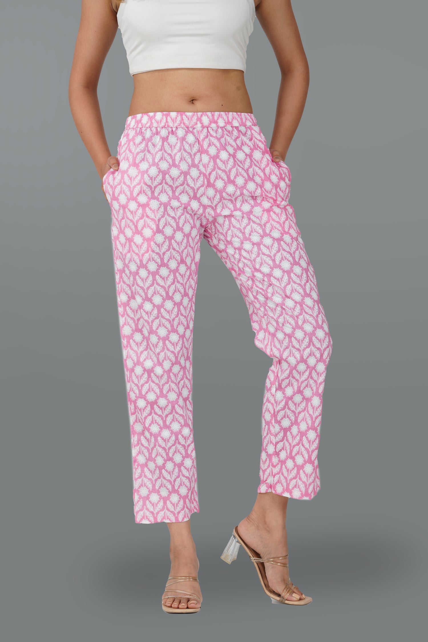 Light Pink Cotton Printed Bottom