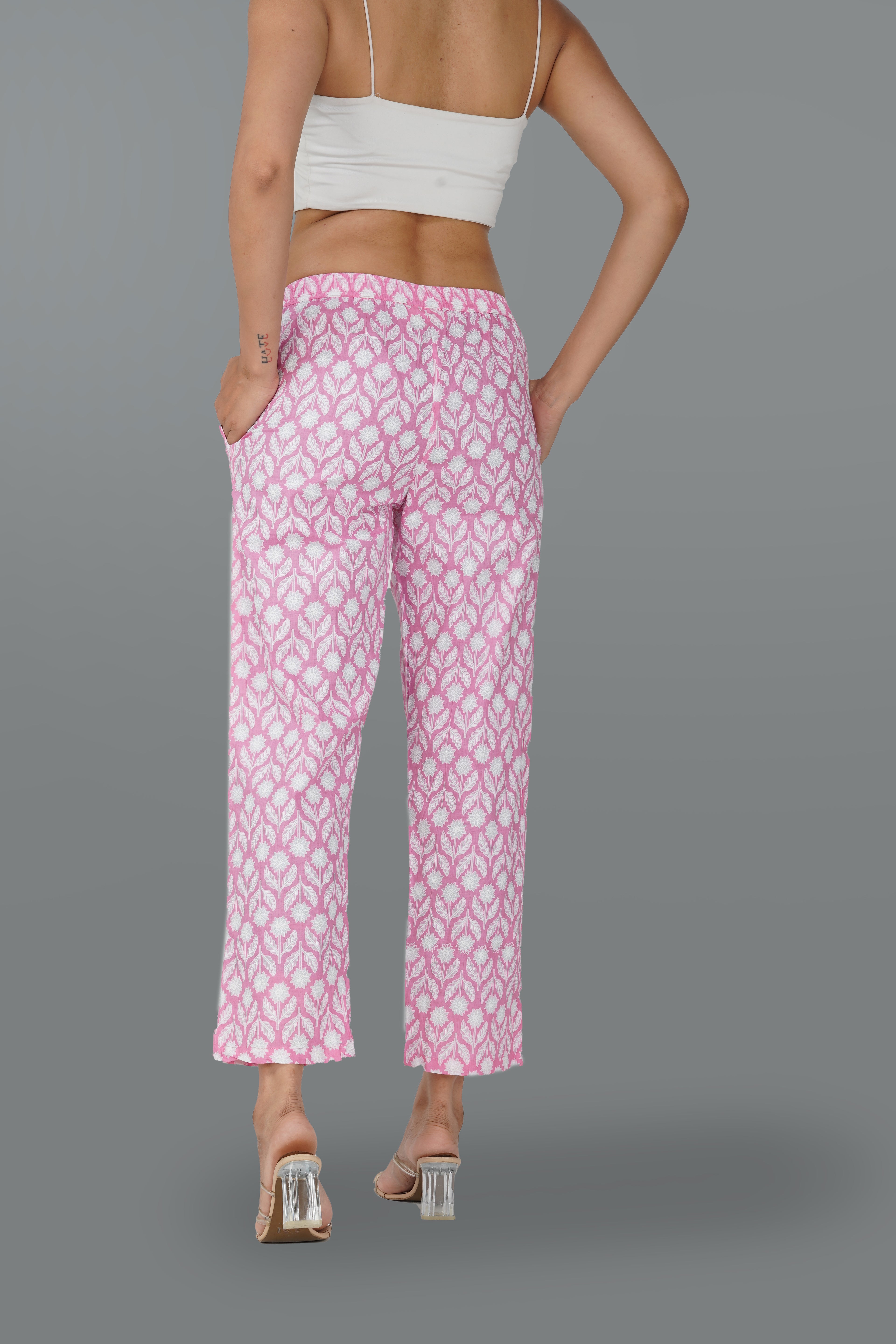 Light Pink Cotton Printed Bottom
