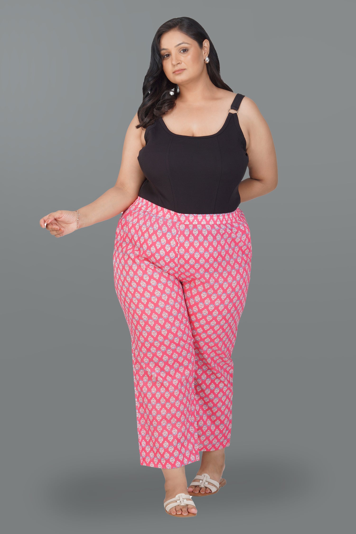 Pink Plus Size Cotton Printed Bottom