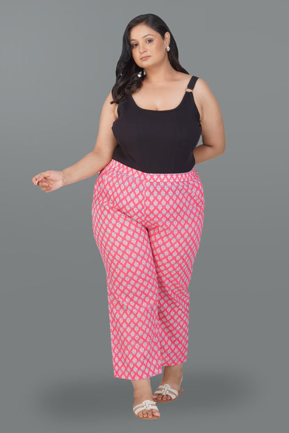 Pink Plus Size Cotton Printed Bottom