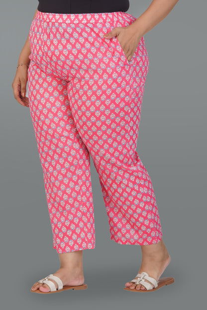 Pink Plus Size Cotton Printed Bottom