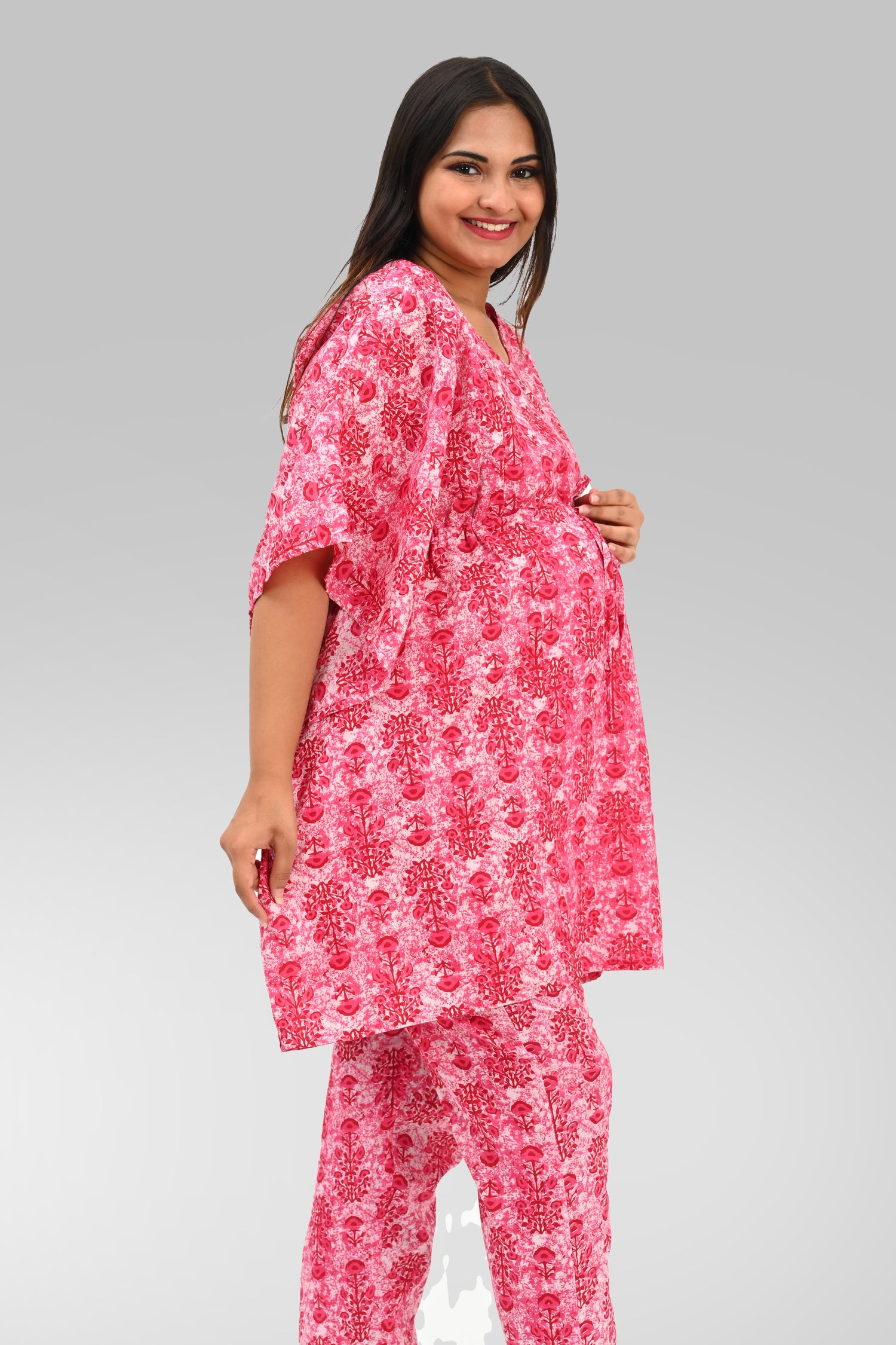 Maternity and Feeding Kaftan Set in Pink