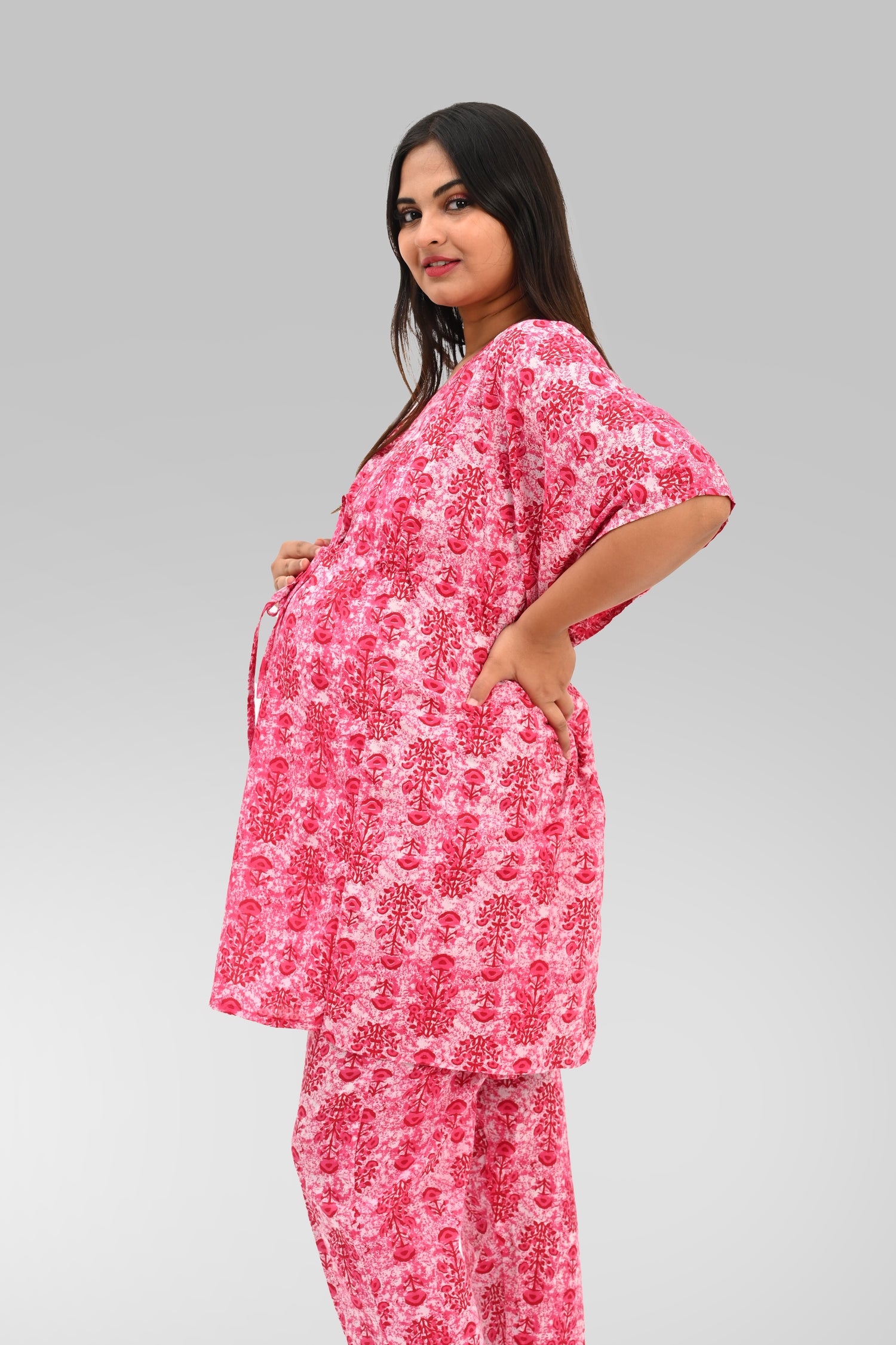 Maternity and Feeding Kaftan Set in Pink