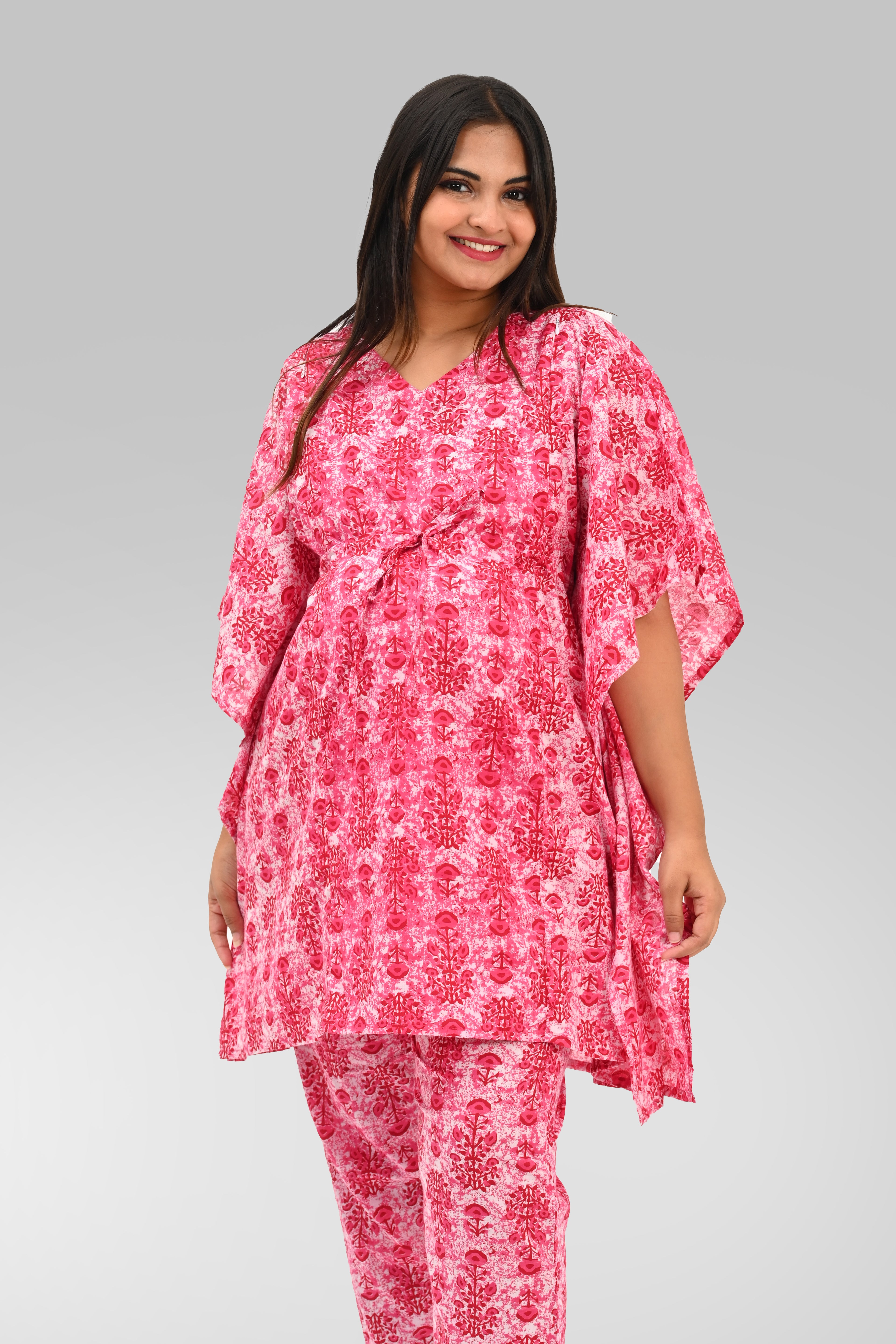 Maternity and Feeding Kaftan Set in Pink