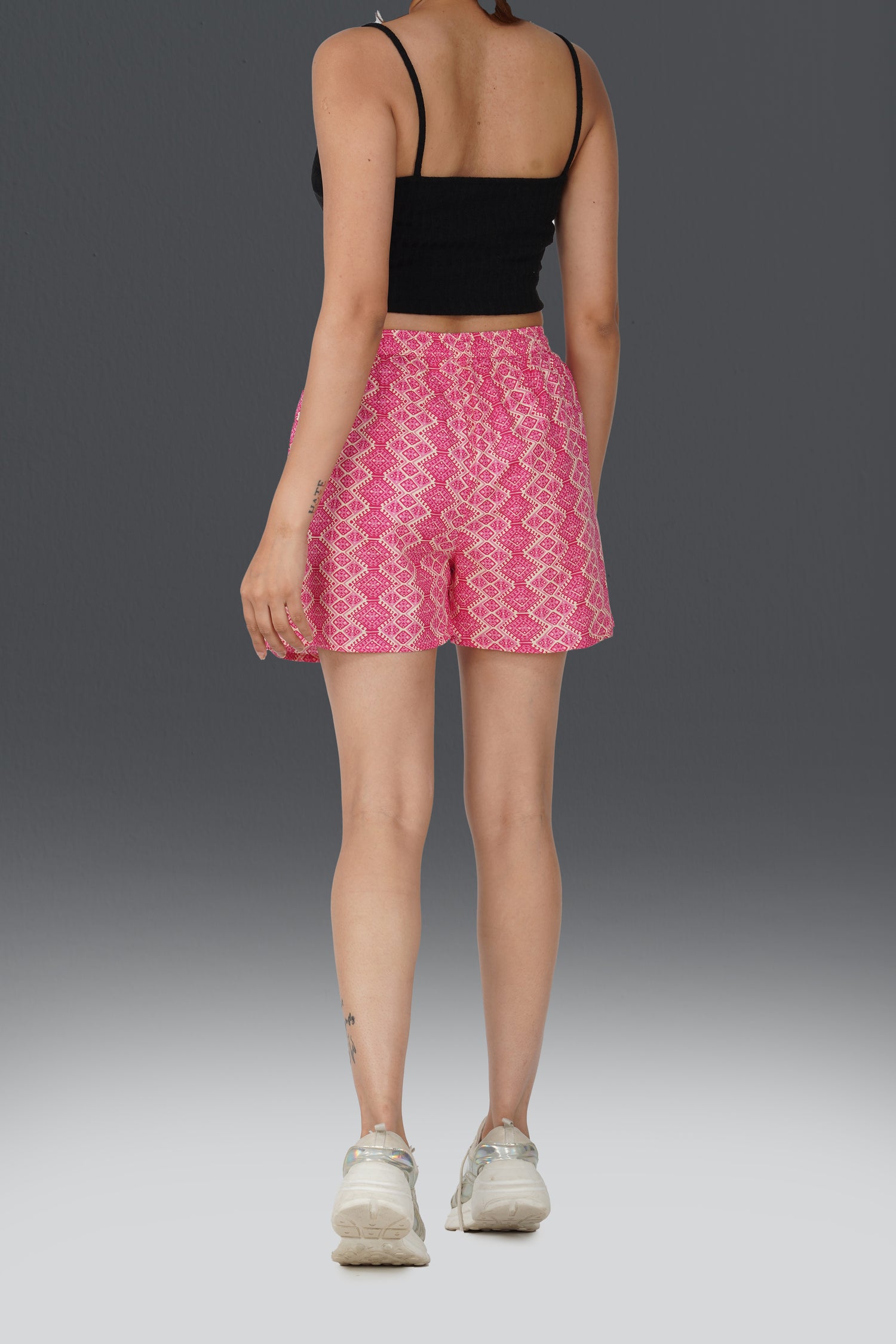 Deep Pink Cotton Printed Shorts