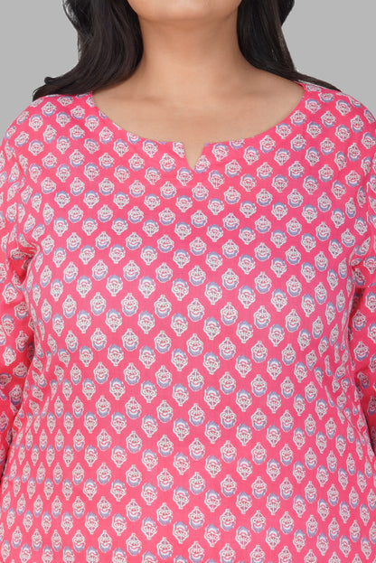 Pink Plus Size Cotton Printed Kurti