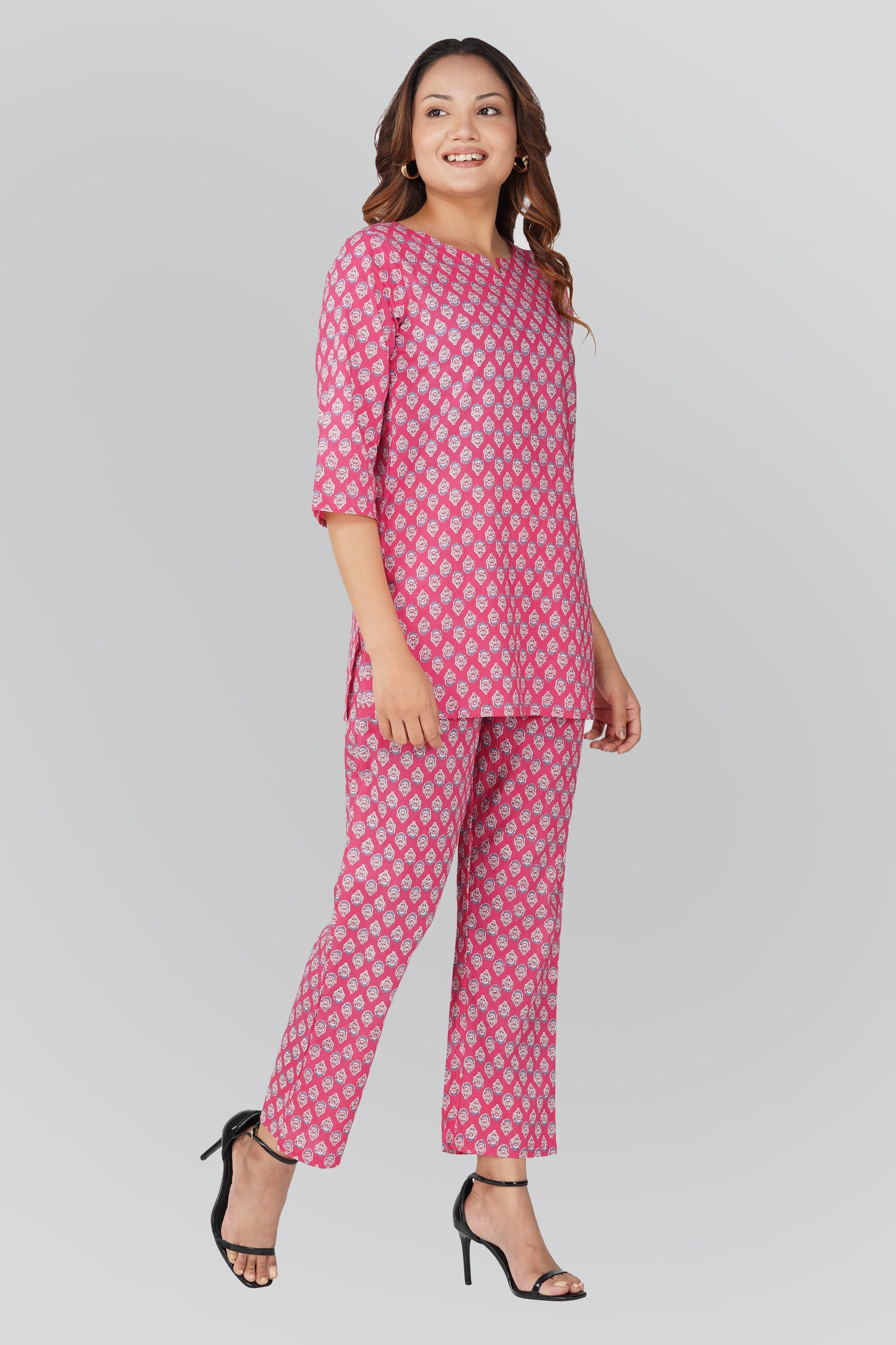Pink Cotton Printed Pyjama Set