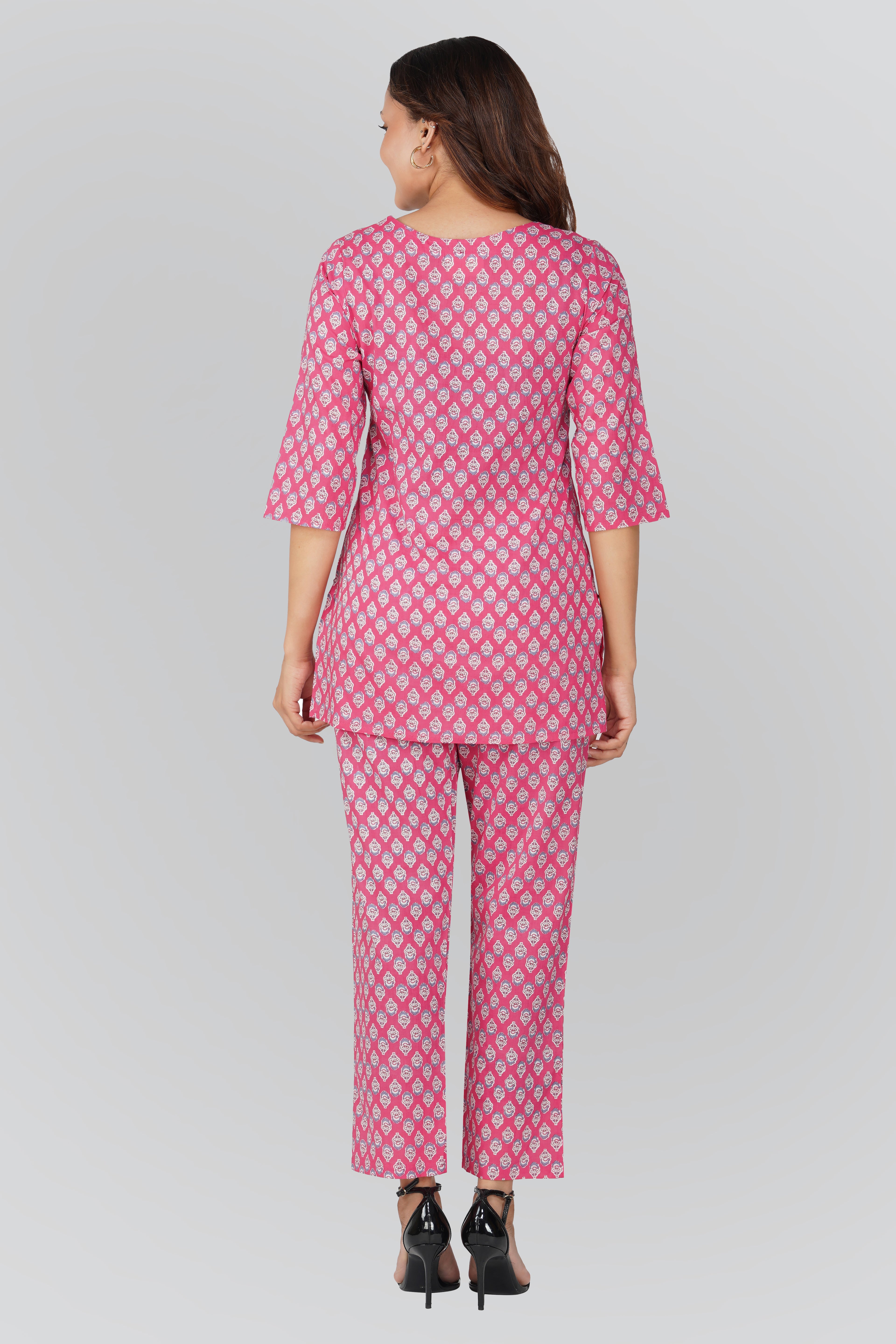 Pink Cotton Printed Pyjama Set