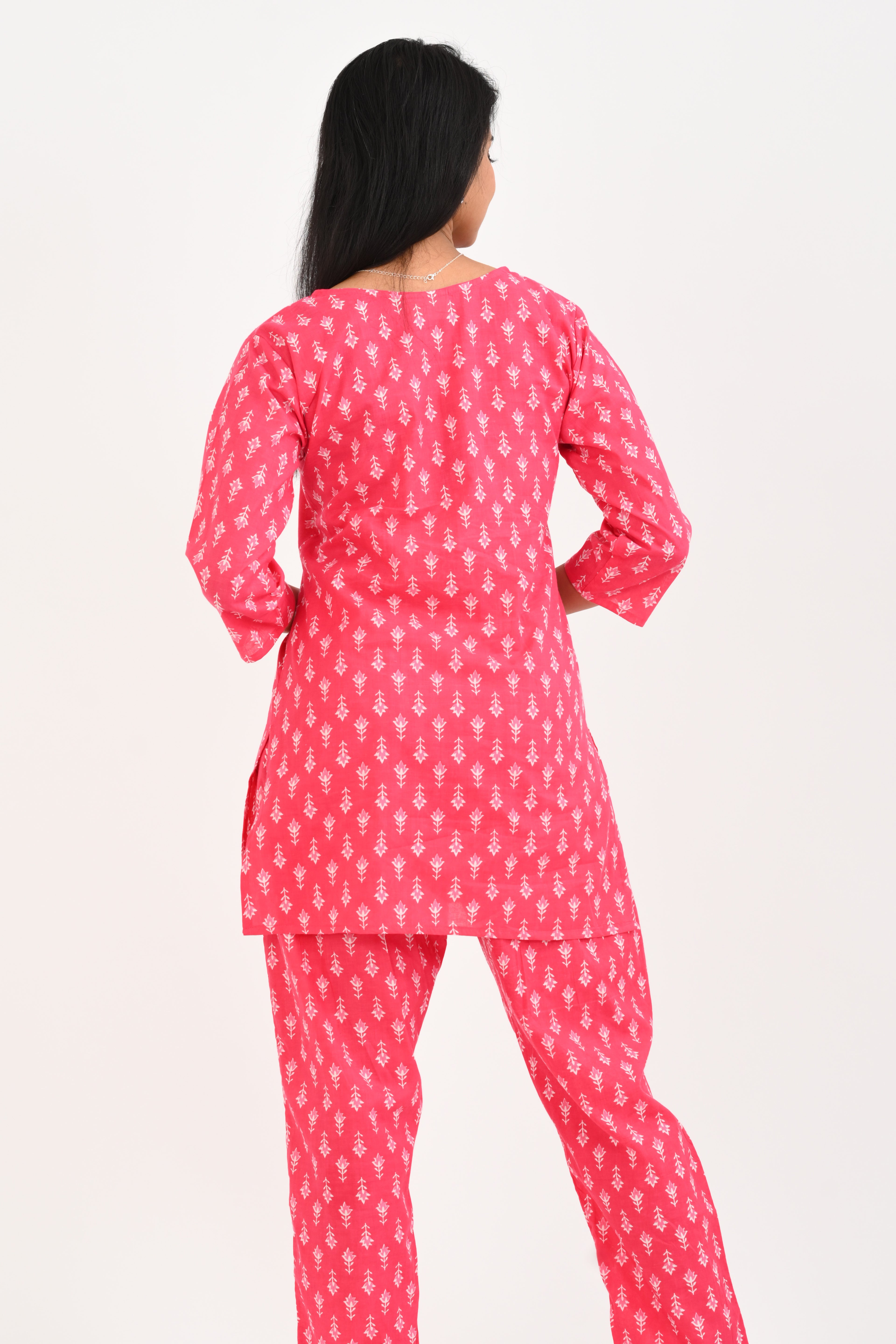 Pink Cotton Printed Pyjama Set