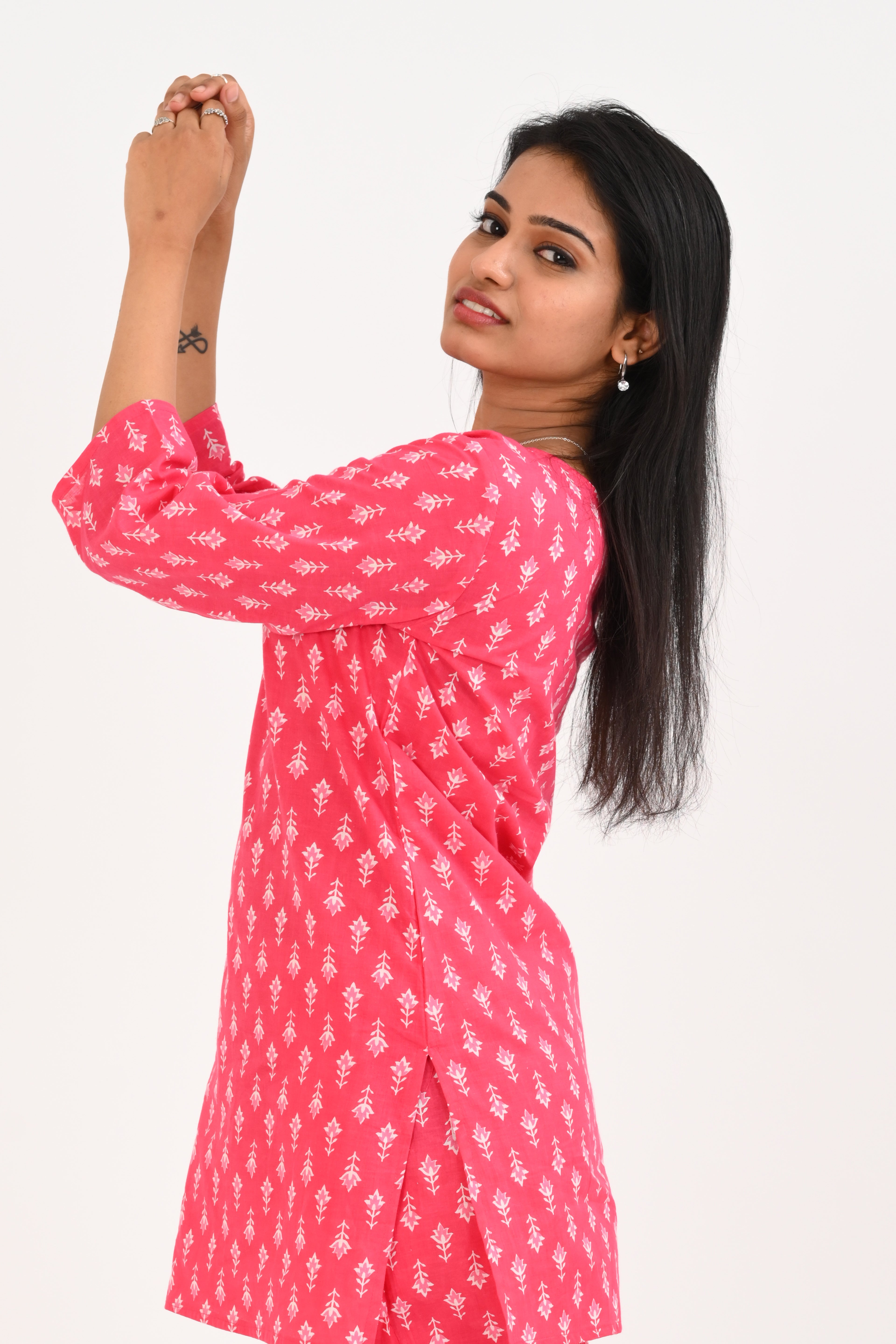 Pink Cotton Printed Pyjama Set