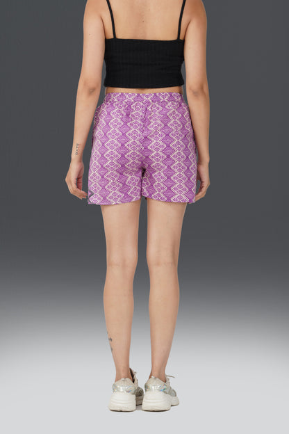 Purple Cotton Printed Shorts