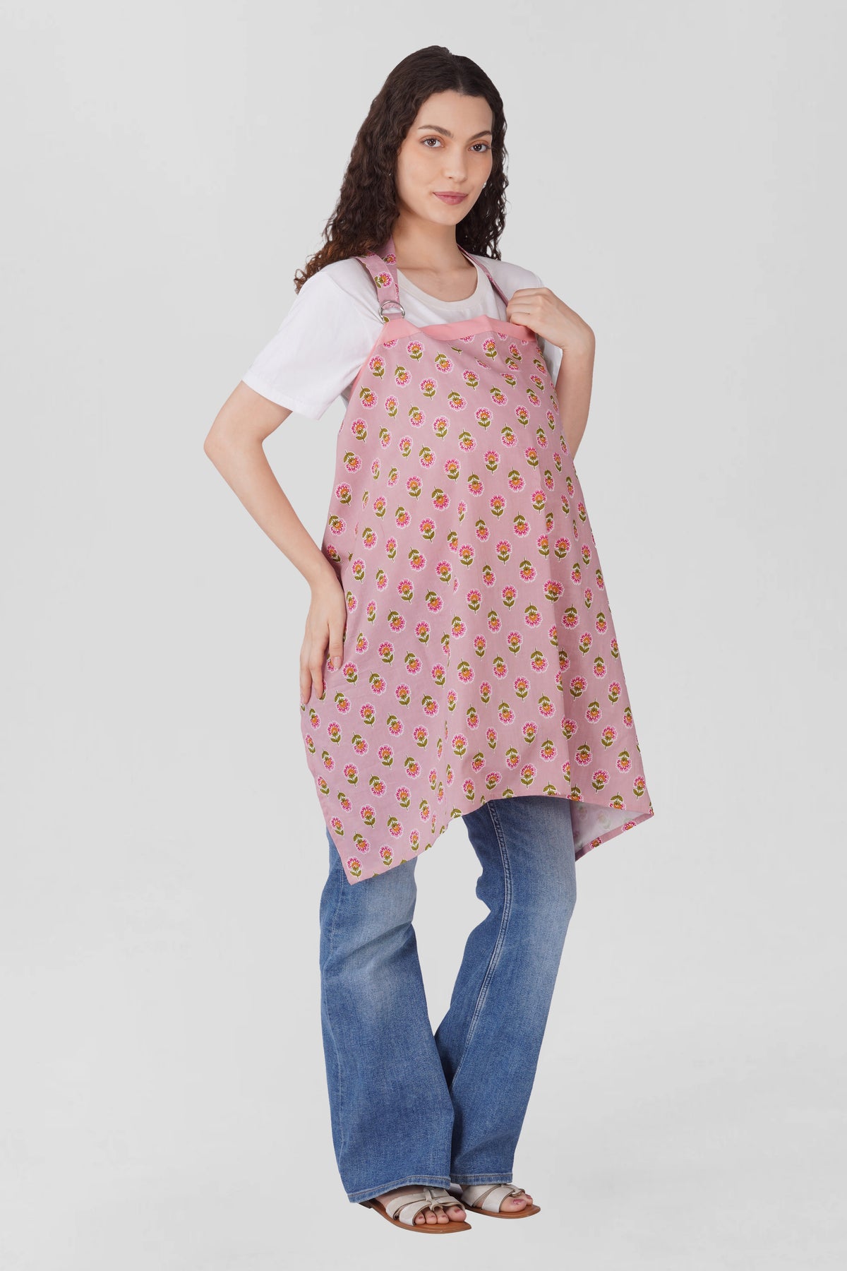 Pale Pink Cotton Printed Feeding Apron