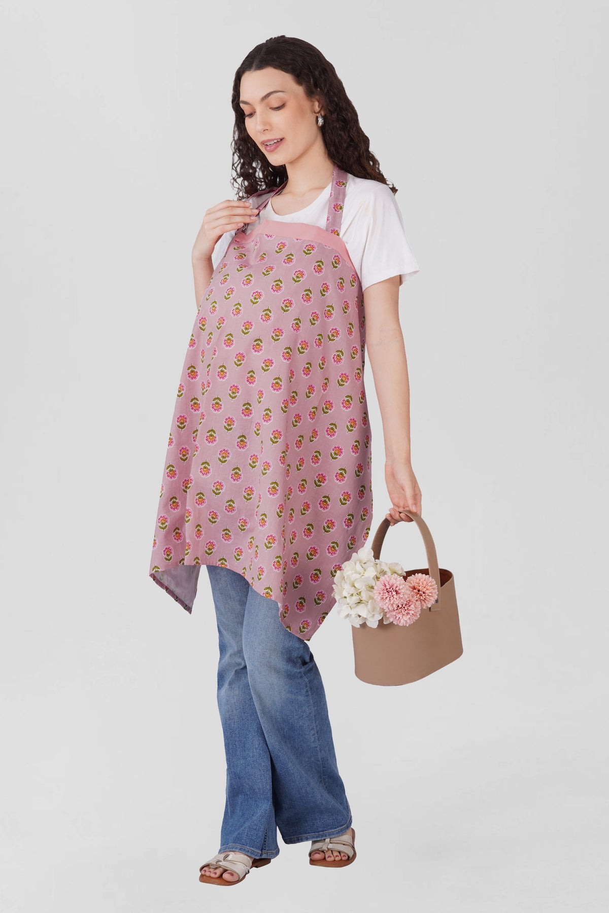 Pale Pink Cotton Printed Feeding Apron