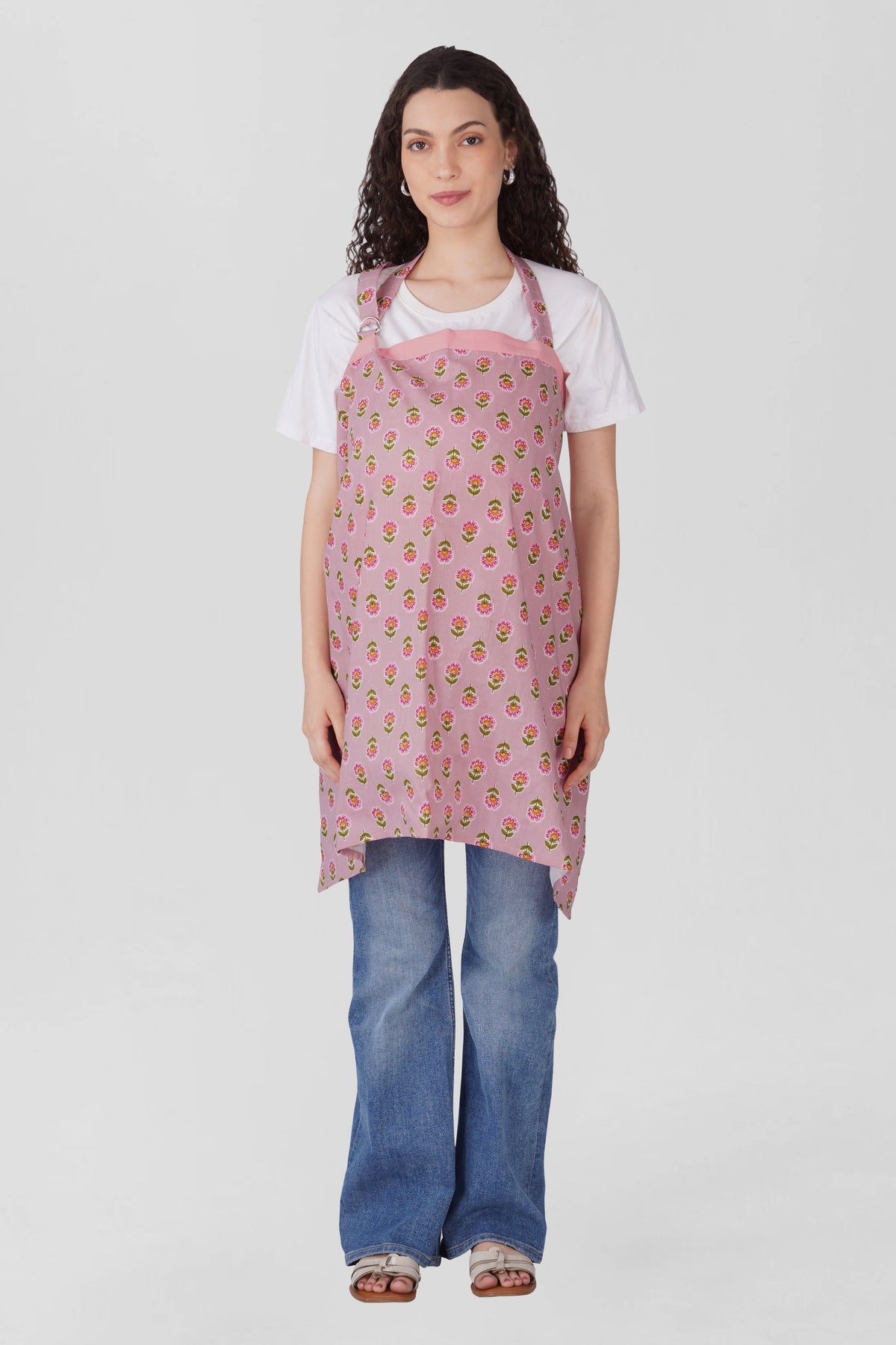 Pale Pink Cotton Printed Feeding Apron