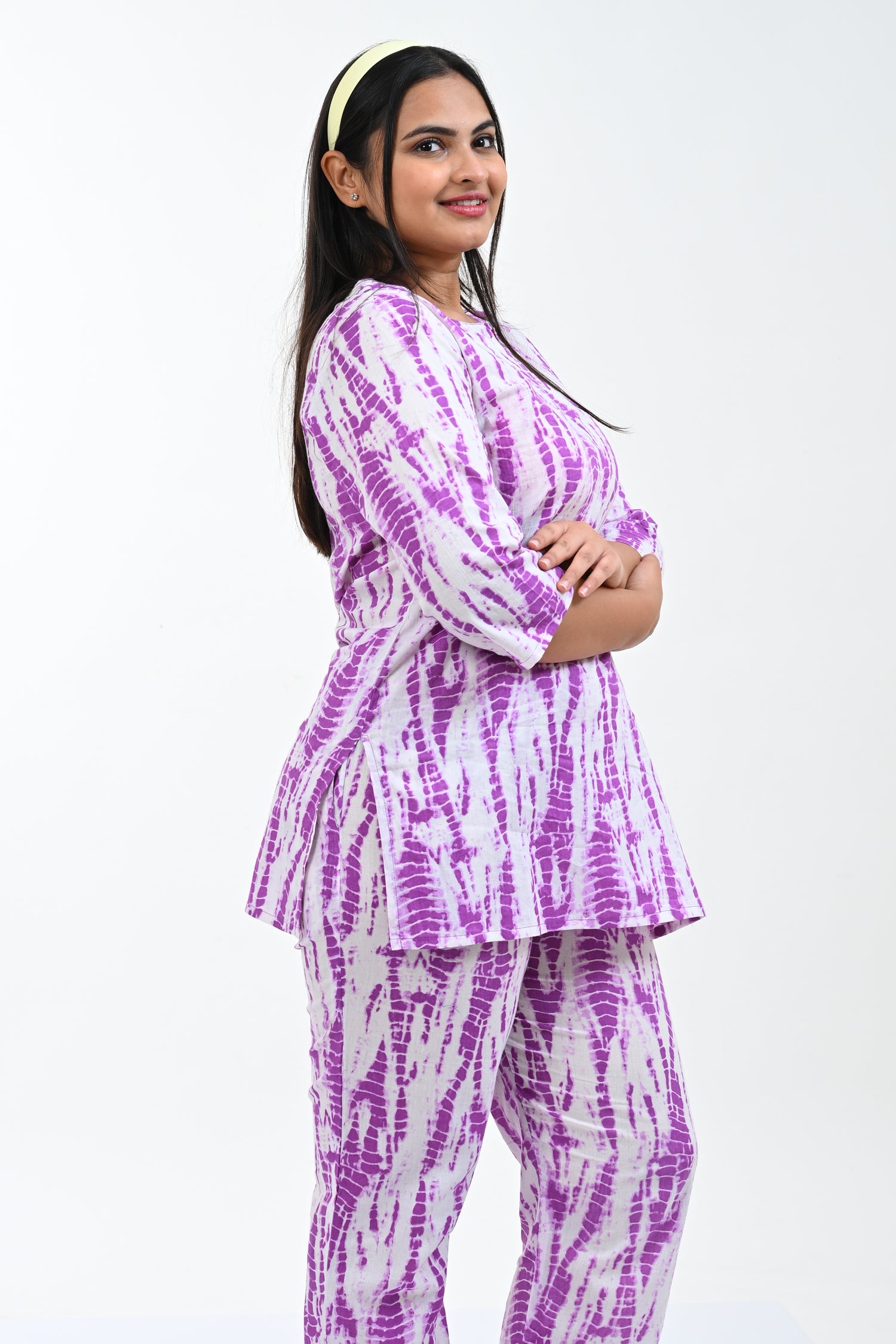Pale Purple Cotton Printed Pyjama Set