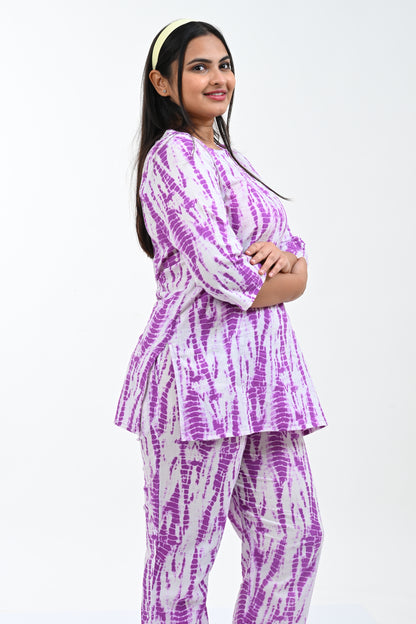 Pale Purple Cotton Printed Pyjama Set