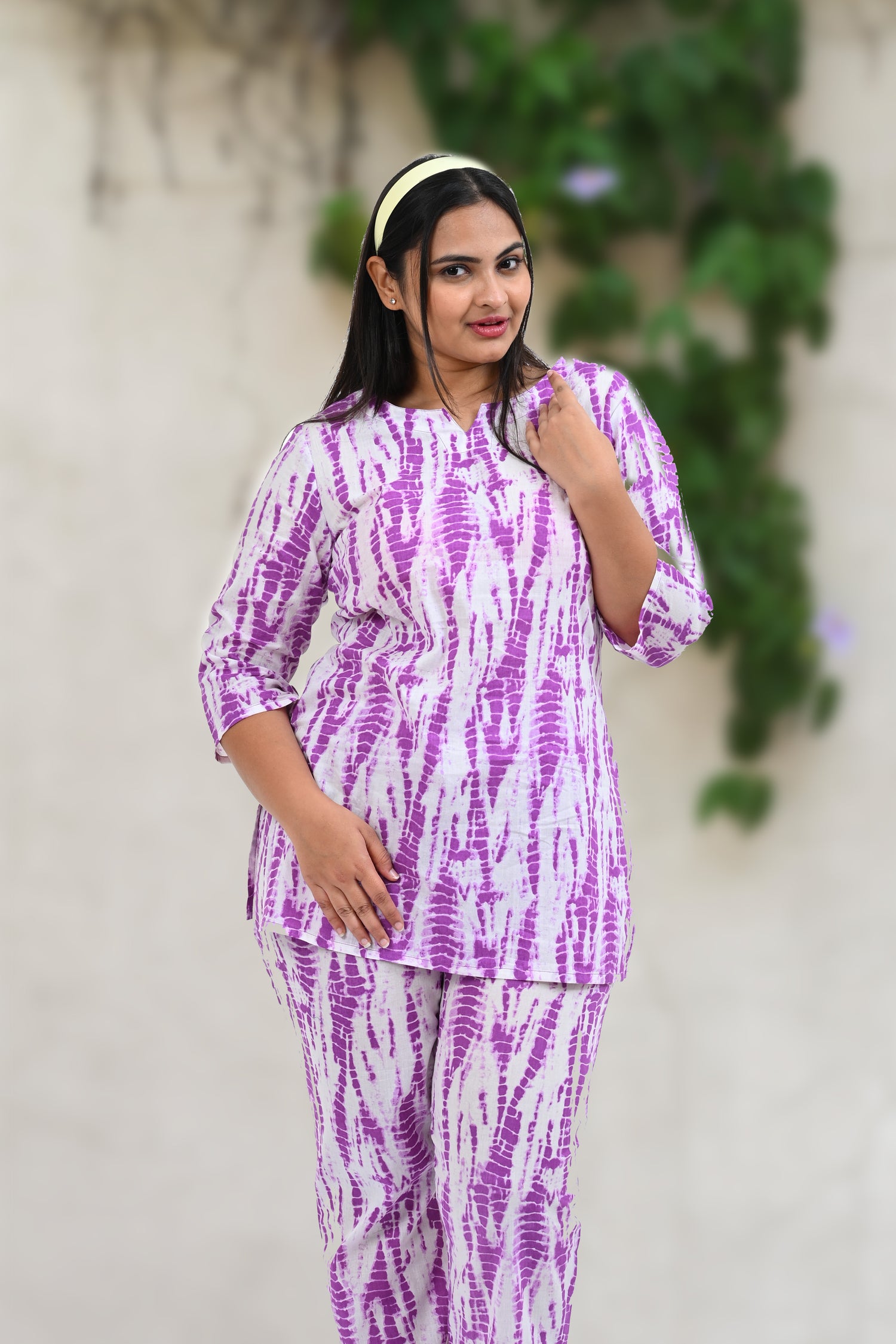 Pale Purple Cotton Printed Pyjama Set