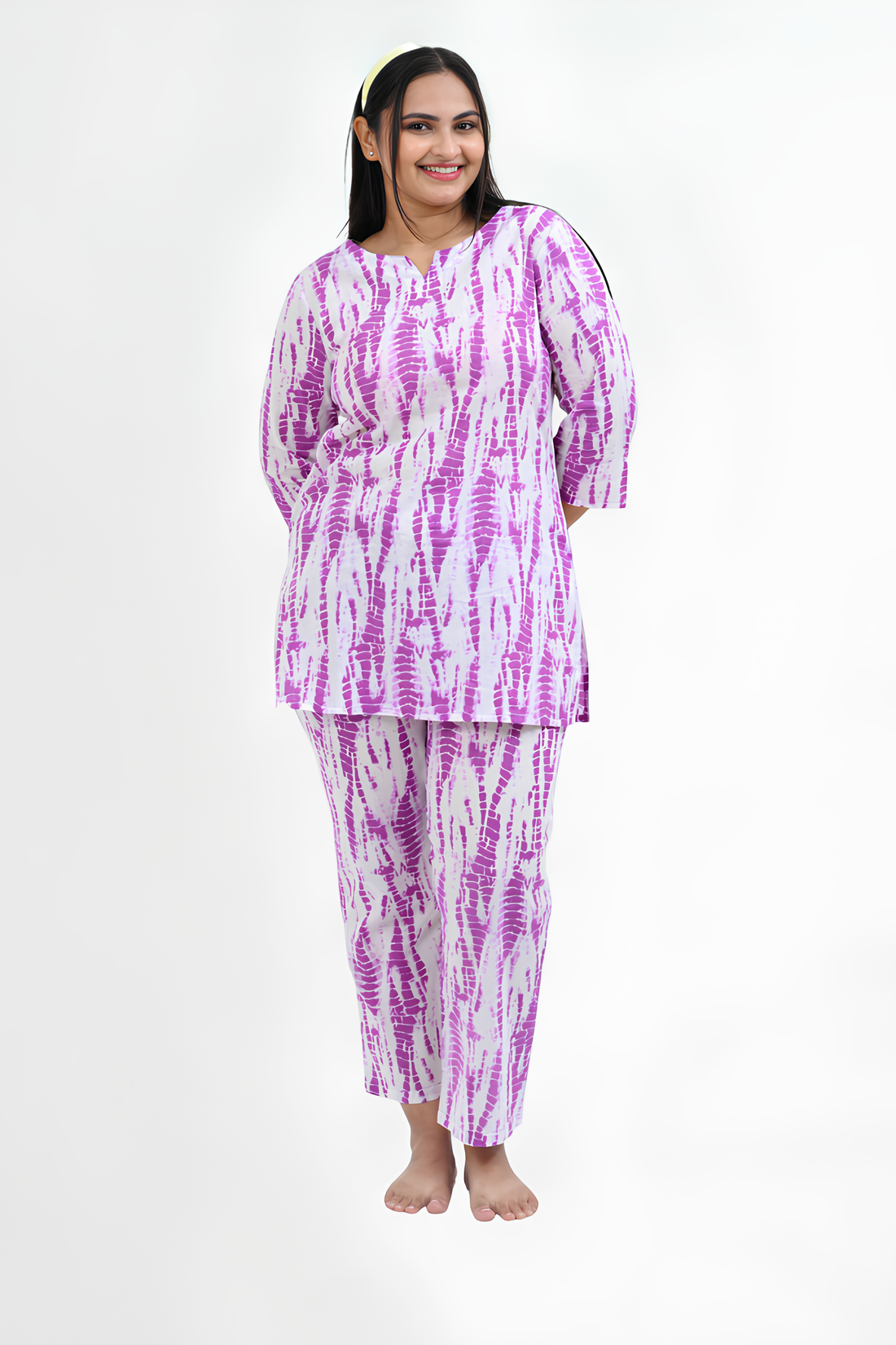 Pale Purple Cotton Printed Pyjama Set