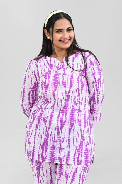 Pale Purple Cotton Printed Pyjama Set