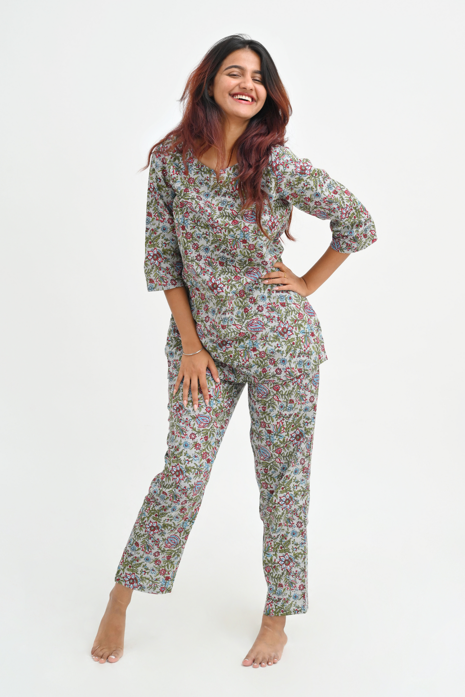 Paris White Cotton Printed Pyjama Set