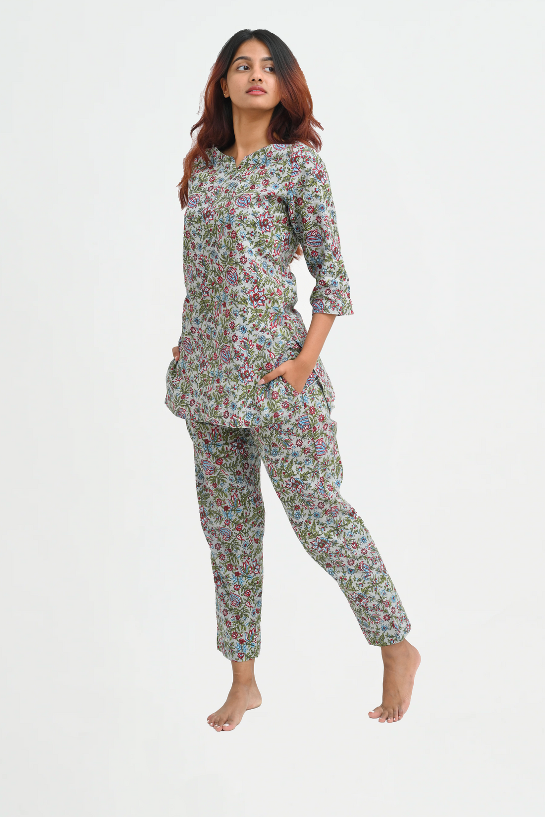 Paris White Cotton Printed Pyjama Set