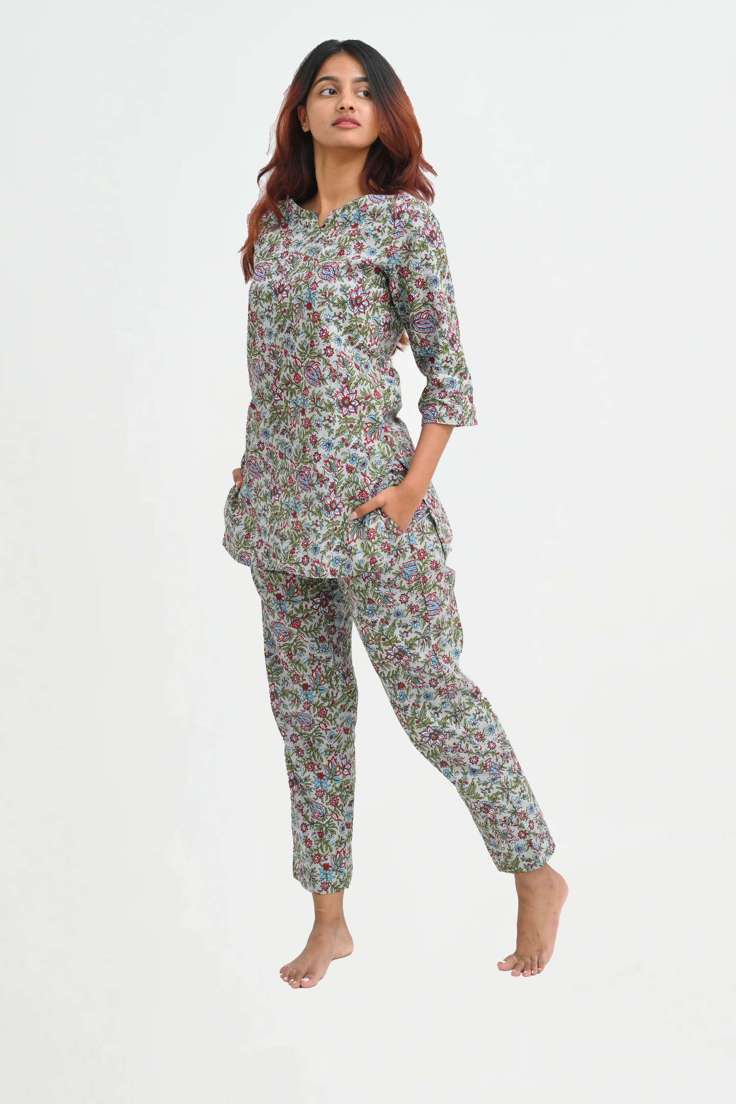 Paris White Cotton Printed Pyjama Set