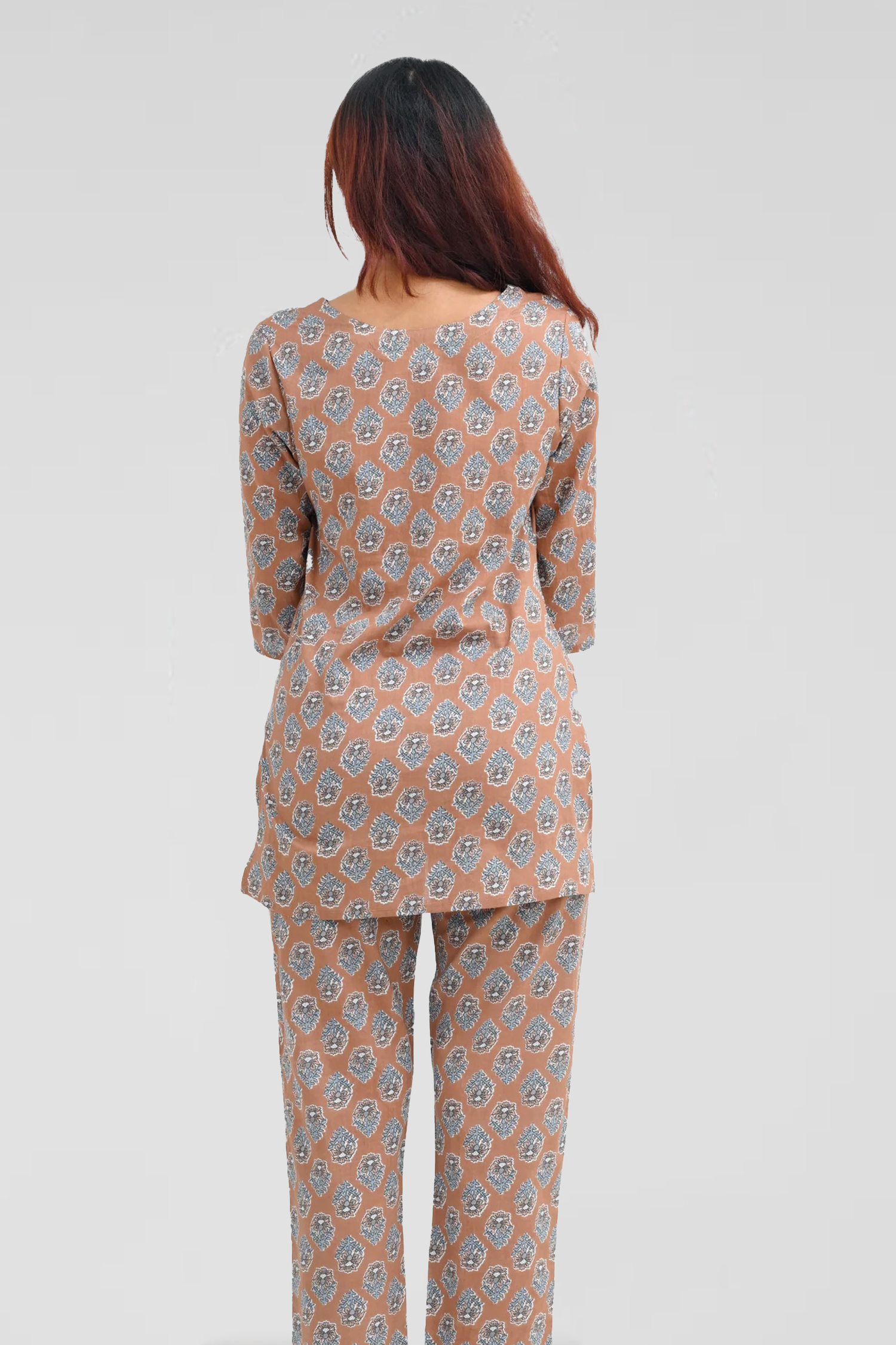 Pastel Brown Cotton Printed Pyjama Set