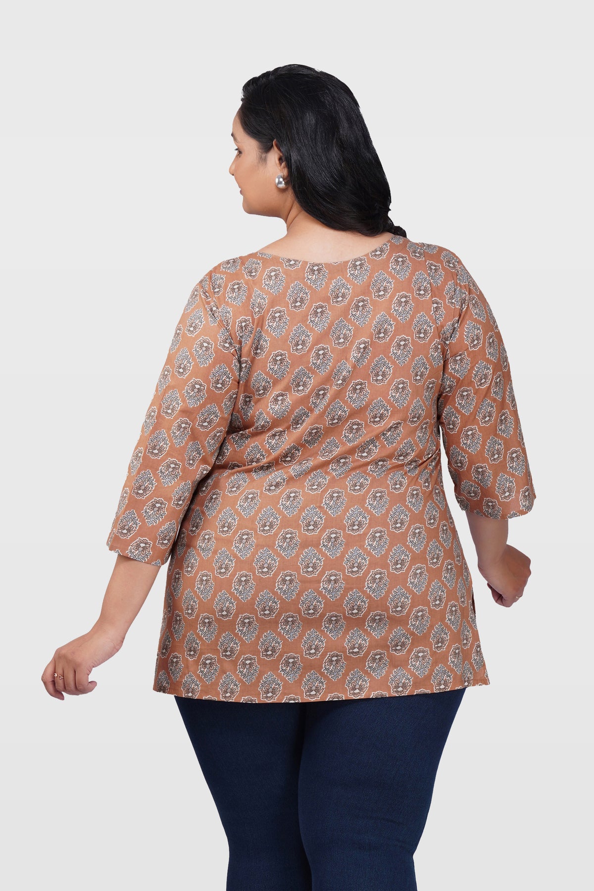 Pastel Brown Plus Size Cotton Printed Kurti