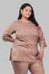 Pastel Brown Plus Size Cotton Printed Pyjama Set