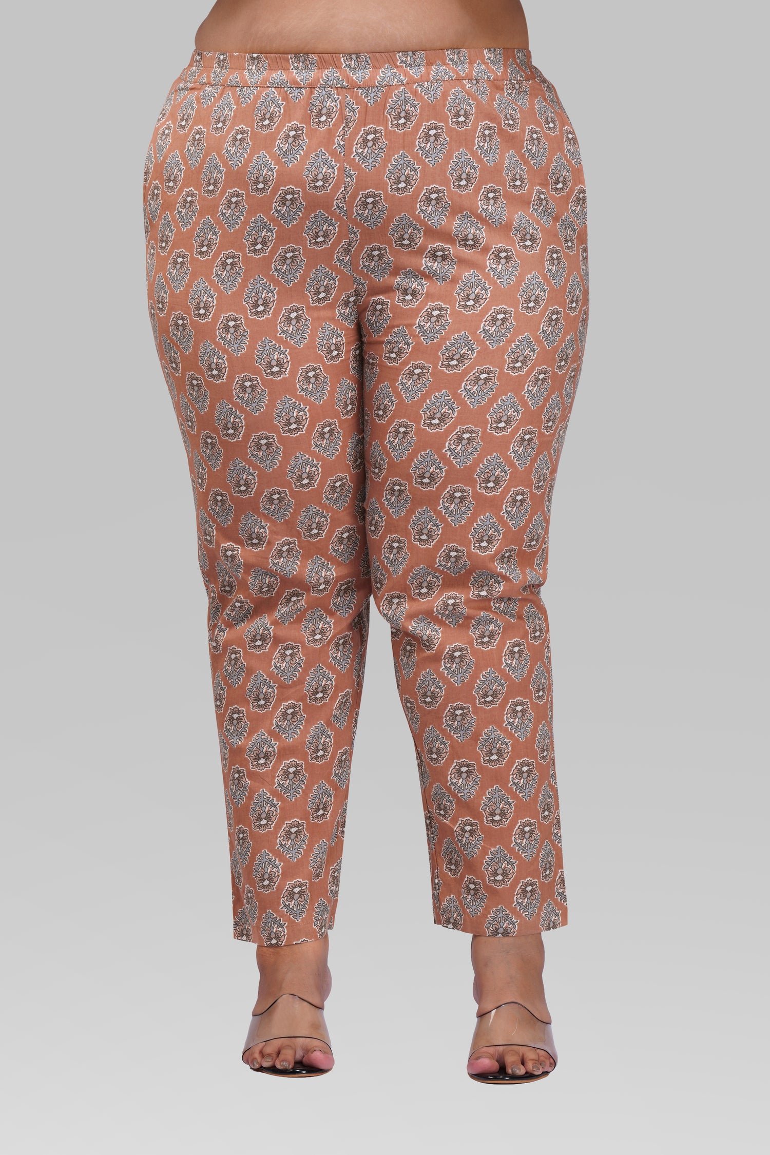 Pastel Brown Plus Size Cotton Printed Pyjama Set