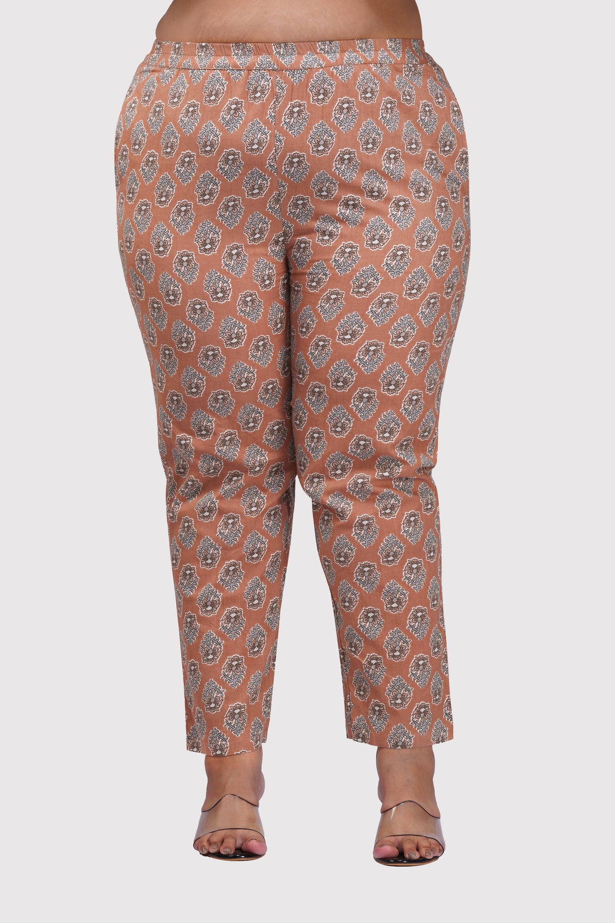 Pastel Brown Plus Size Cotton Printed Pyjama Set