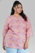 Pastel Peach Plus Size Cotton Printed Kurti