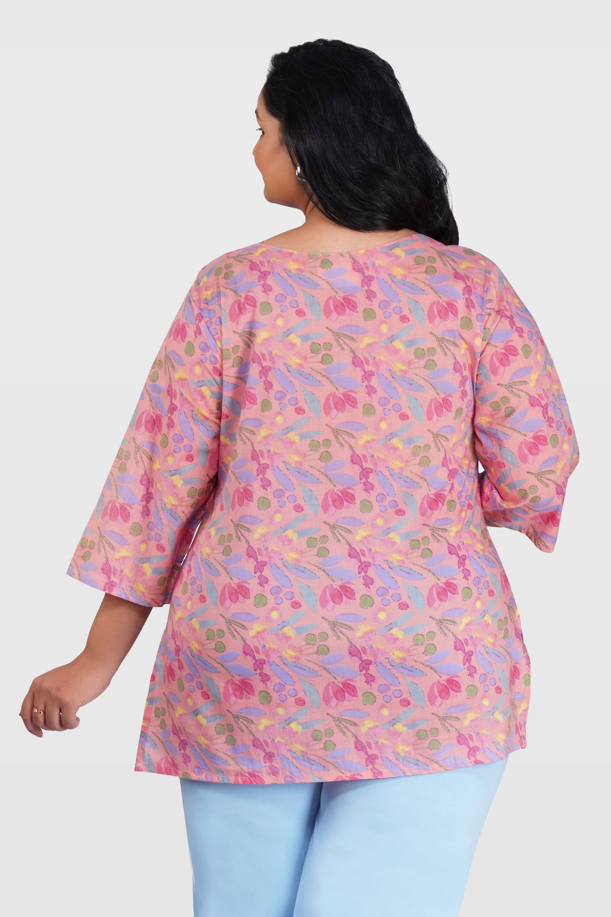 Pastel Peach Plus Size Cotton Printed Kurti