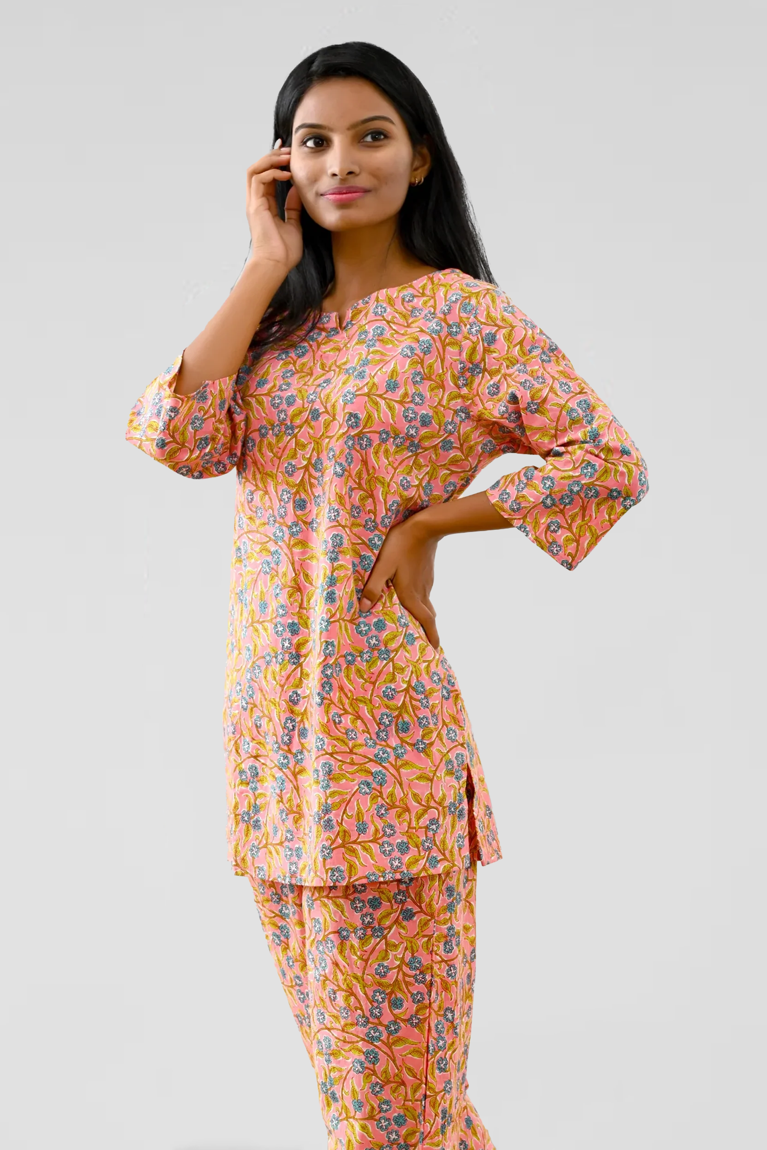 Peach Cotton Printed Pyjama Set